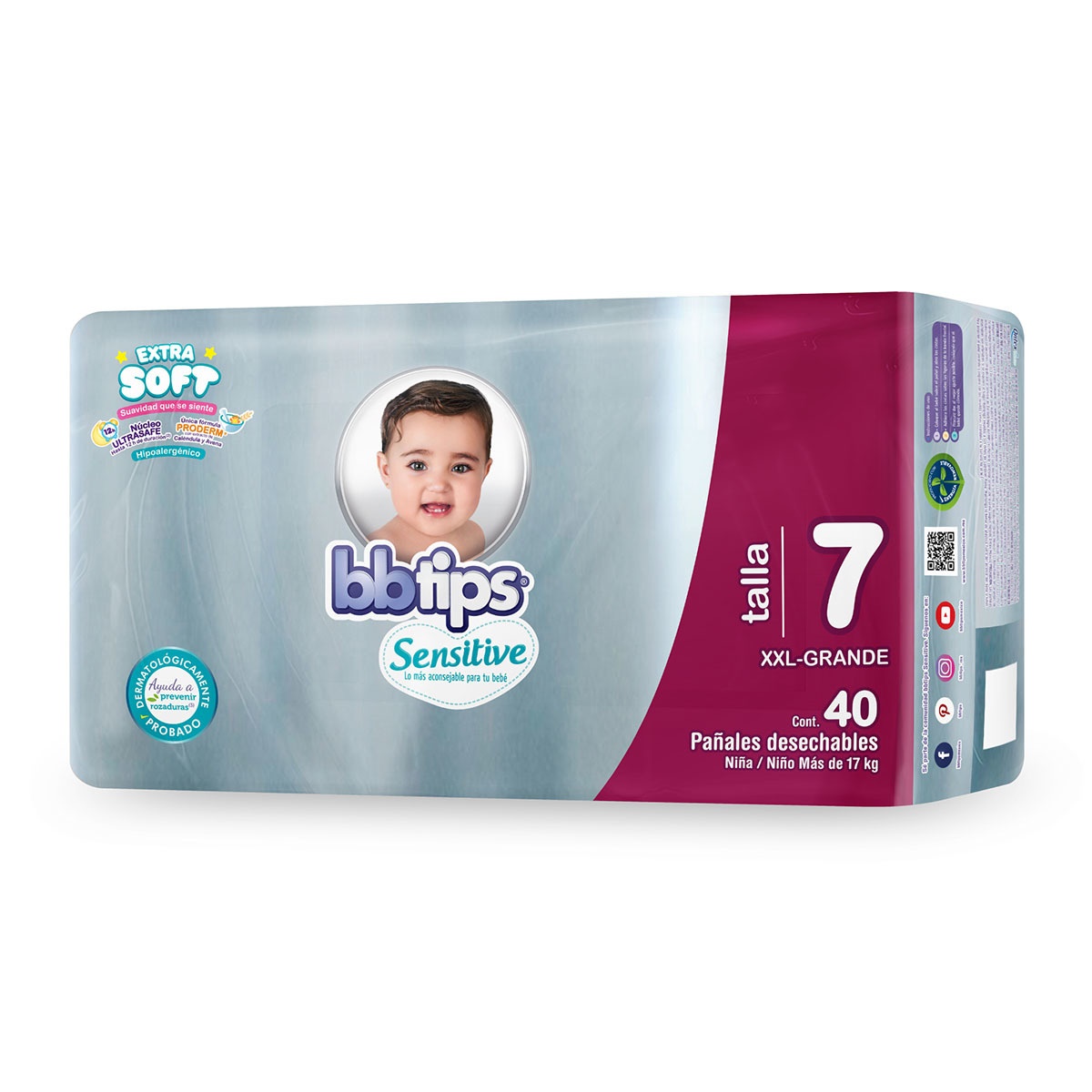 Bbtips Sensitive Pañal Desechable para Bebé Talla 7 40 Piezas