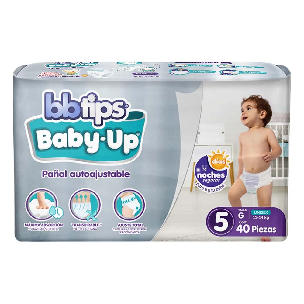Bbtips Baby Up Pañal Autoajustable Desechable Talla 5 X Grande 40 Pañales