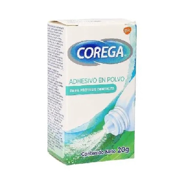 Corega 20 g Caja Con Adhesivo en Polvo Para Protesis Dentales