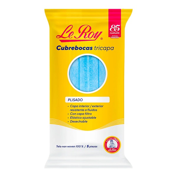 Le Roy Cubrebocas Tricapa Azul 5 Piezas
