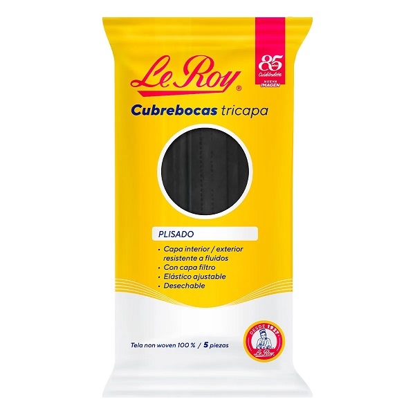 Le Roy Cubrebocas Tricapa Negro 5 Piezas