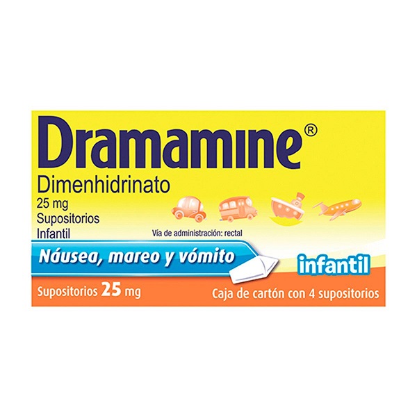 Dramamine Infantil Dimenhidrinato Caja 4 Supositorios