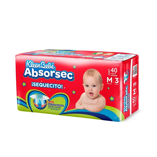 Kleen Bebé Absorsec Ultra Pañales Unisex Mediano 40 Piezas