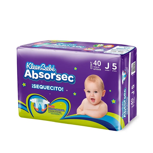 Kleen Bebé Absorsec Ultra Pañales Unisex Jumbo 40 Piezas