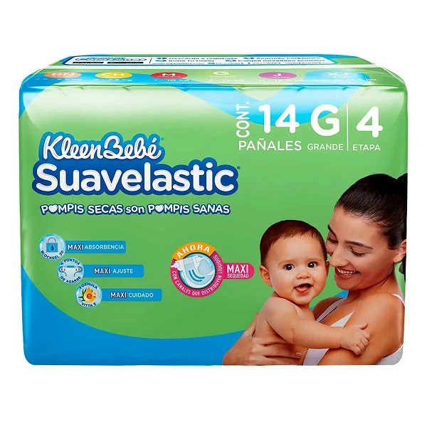 Kleen Bebé Suavelastic Pañales Unisex Grande 14 Piezas