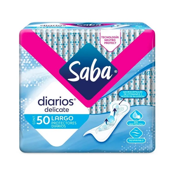 Saba Diarios Delicate Pantiprotectores Largos 50 Piezas