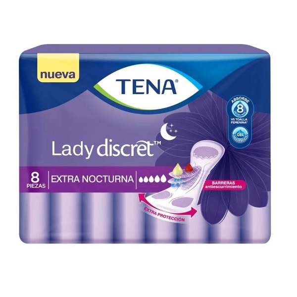 Tena Lady Discret Extra Nocturna Toallas 8 Piezas