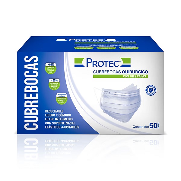 Protec Cubrebocas Quirúrgico 50 Piezas