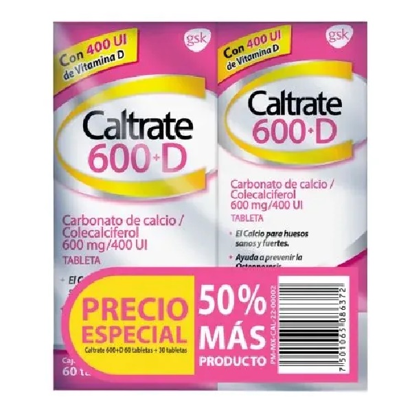 Caltrate 600 + D Pack 60+30 Tabletas