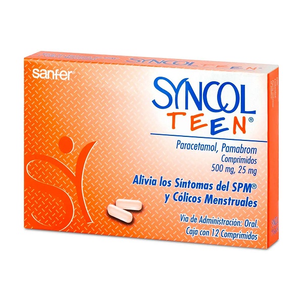 Syncol Teen Paracetamol/Pamabrom Caja 12 Comprimidos