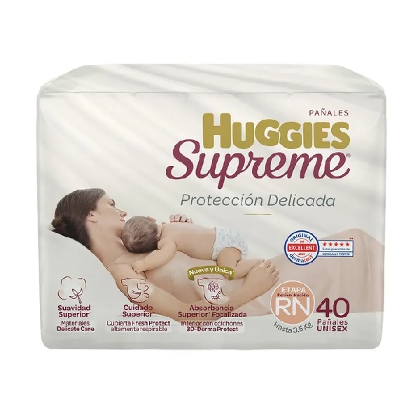 Huggies Supreme Pañales Unisex RN 40 Piezas