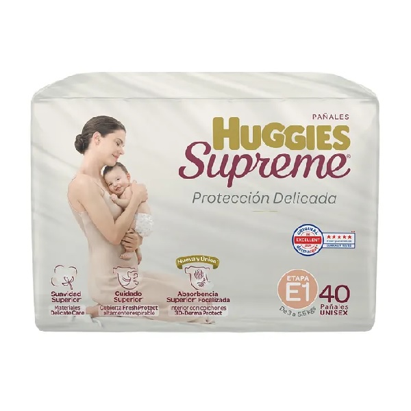 Huggies Supreme Pañales Unisex Etapa 1 40 Piezas