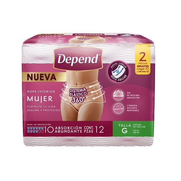 Depend Mujer  Ropa Interior Grande 12 Piezas
