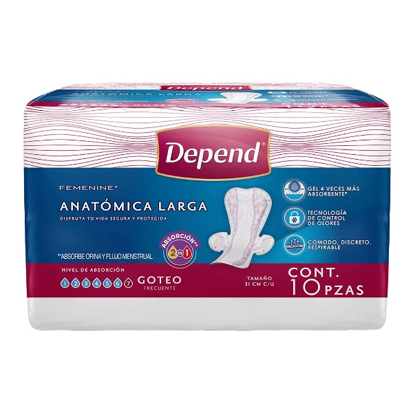 Depend Femenine Toallas Para Incontinencia 10 Piezas
