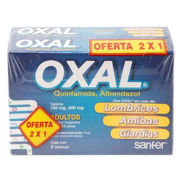 Oxal Quinfamida/Albendazol Caja 2 Tabletas 2Pack