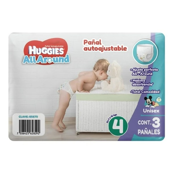 Huggies All Around Pañal Unisex Etapa 4  3 Piezas
